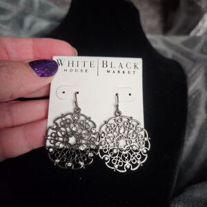 NWT WHITE HOUSE BLACK MARKET Gunmetal & Crystal Drop Round Earrings